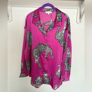 Lovely Melody Leopard Print Button-Up Top Size XL